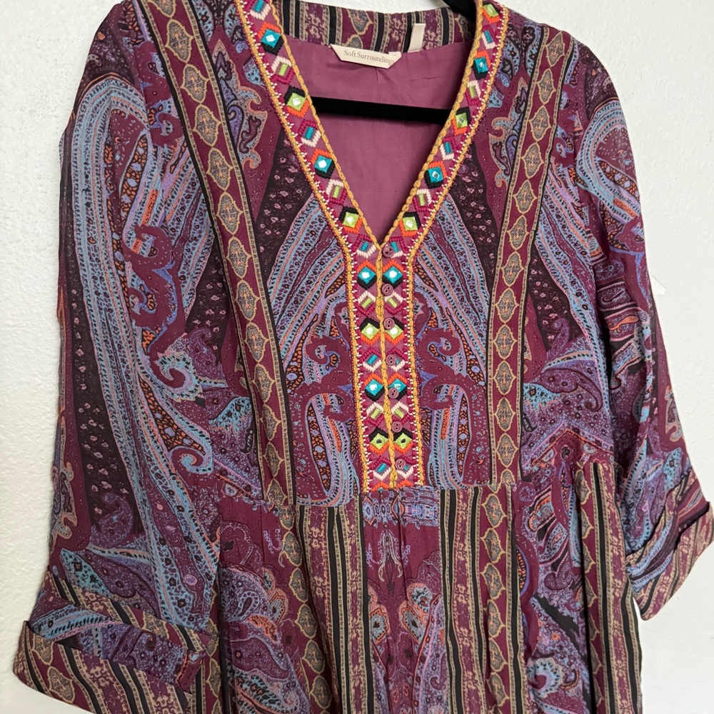 Soft Surroundings Mira Purple Paisley Embroidered Southwest Boho Maxi Dress - Picture 8 of 12